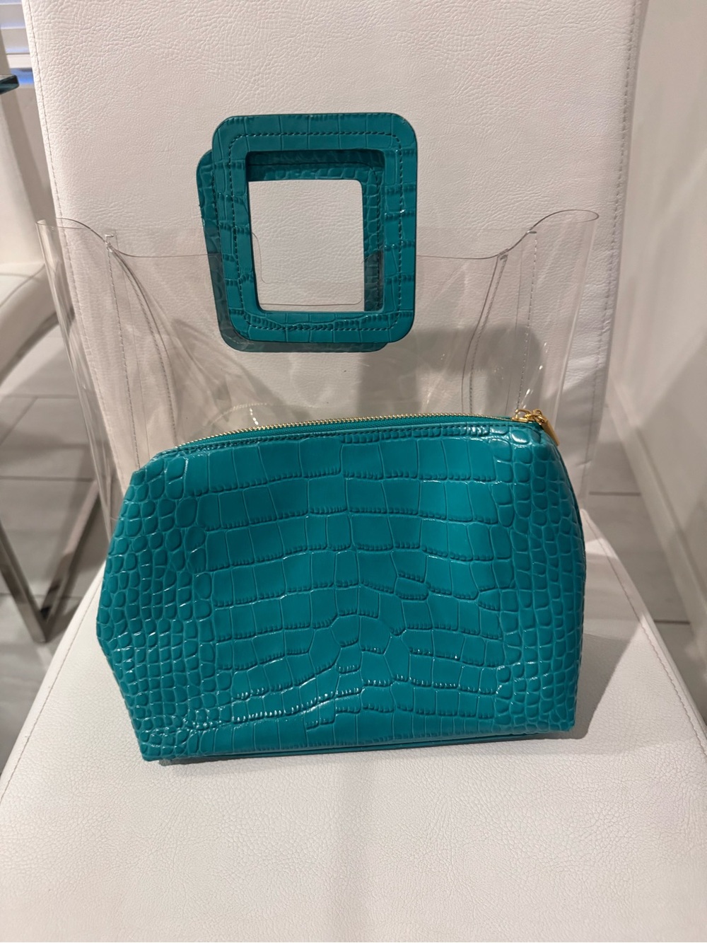 STAUD Turquoise Croc-Embossed 2-in-1 Purse (removable comestible pouch)